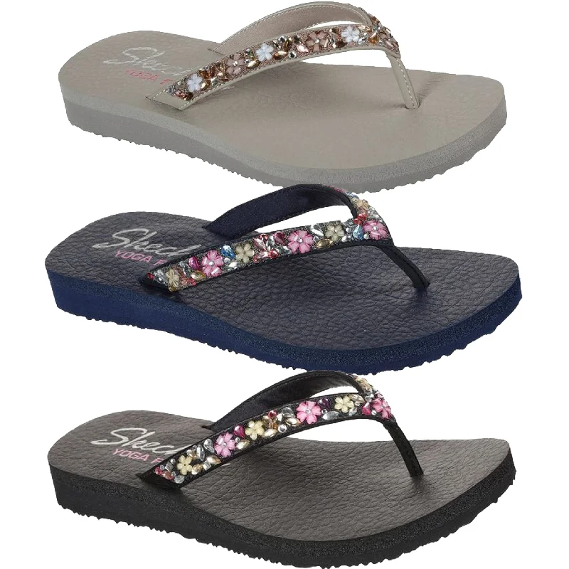 Sandals with boho style -Skechers Women's 119153 Meditation Daisy Garden Vegan Yoga Foam Thong Sandals