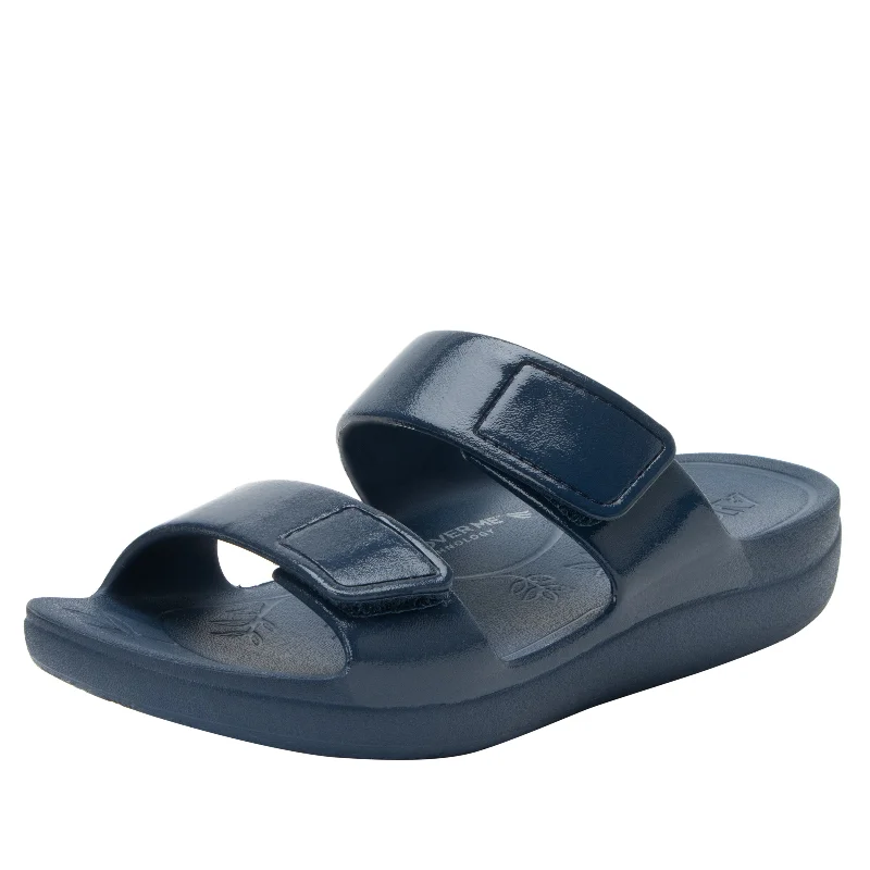 Sandals with vibrant heel -Orbyt Navy Gloss Sandal