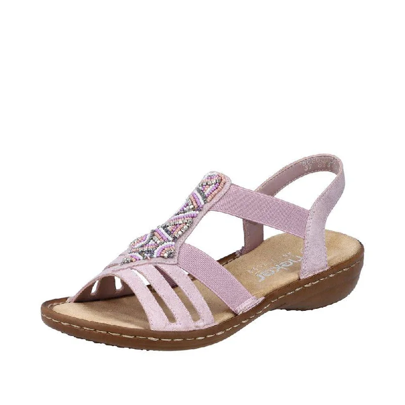 Sandals with vibrant design -Rieker 60801-30 Ladies Light Pink Slip On Sandals