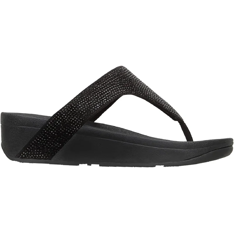 Sandals with patterned design -Women's Fit Flop Lottie Shimmercrystal Toe Post Black Fabric