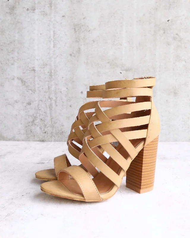 Sandals with boho style -Final Sale - Strappy Stacked Heel Sandals in Khaki