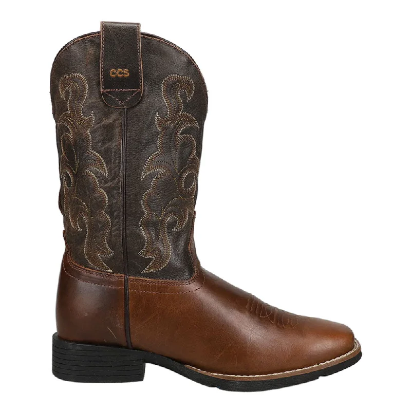 Cowboy boots with embroidery-Trigger Tooled-Inlay Square Toe Cowboy Boots