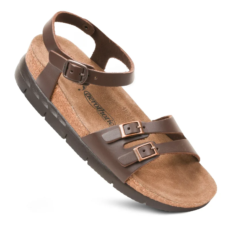 Sandals in tigerseye stone -Aerothotic - Whitney Open Toe Genuine Leather Platform Sandals with Adjustable Ankle Strap