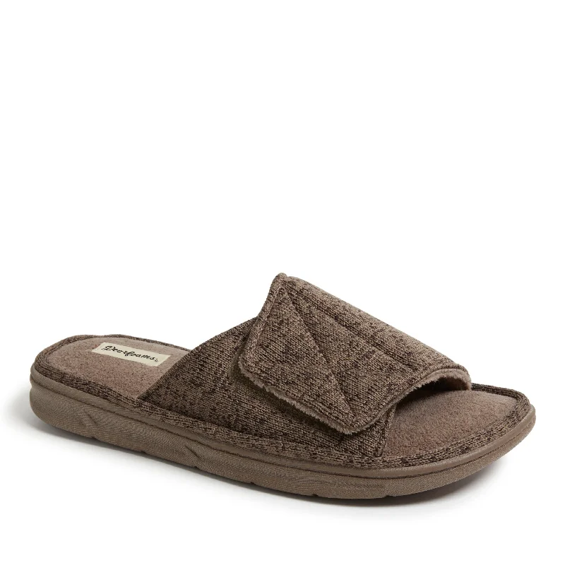 Slippers with winter warmthMen's Chase Marled Knit Slide Memory Foam Slippers with Adjustable Strap