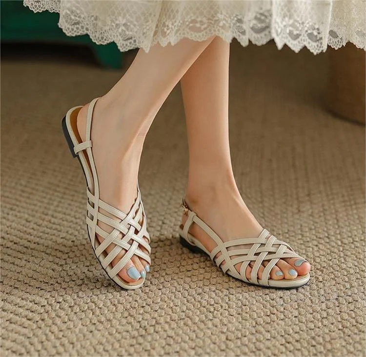 Sandals for warm vibes -Simple Woven Soft Soled Hollow Peep-Toe Sandals