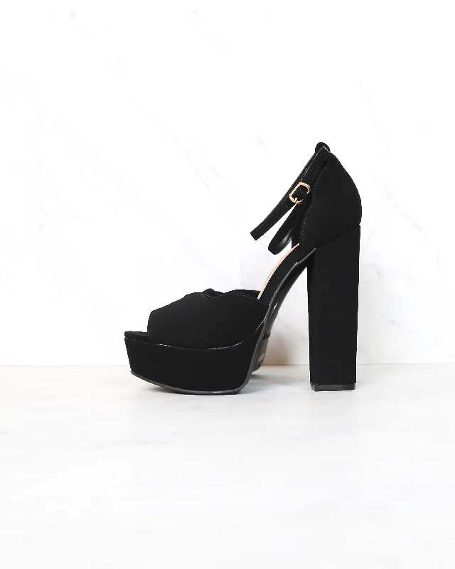 Sandals with wedge heel -Black Nubuck Suede Ankle Strap High Heel Sandals