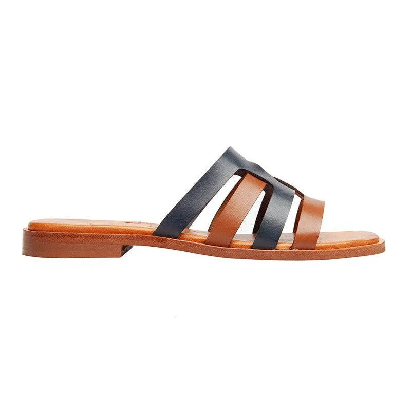 Sandals for all-day comfort -Regarde Le Ciel Elyse 10 Ladies Oak Brown And Marino Blue Leather Slider Sandals