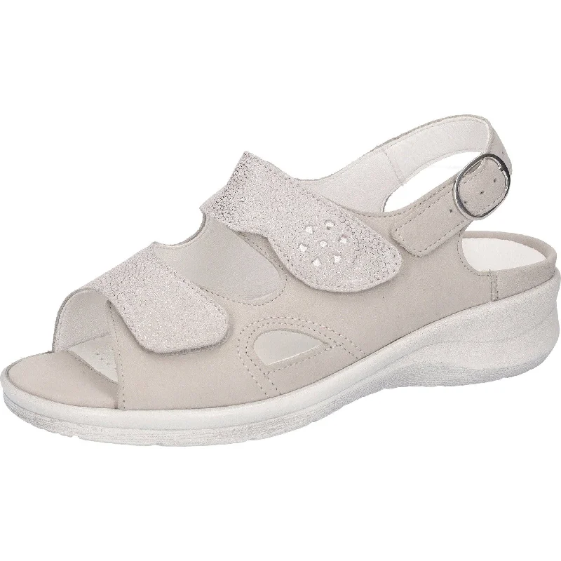 Sandals for laid-back days -Waldlaufer 811004 324 070 Merle Ladies Silver Nubuck Arch Support Touch Fastening Sandals