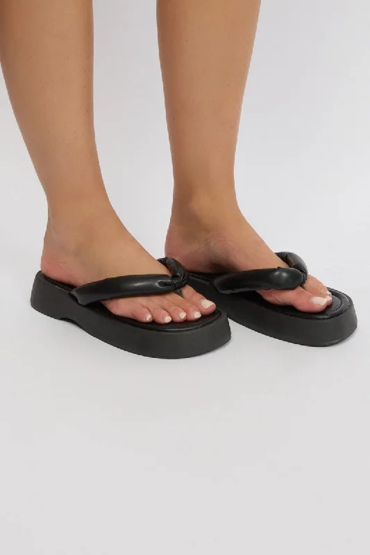 Sandals with stylish comfort -Black Toe Post Flatform Sandals