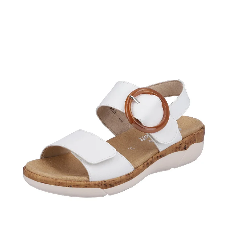 Sandals with padded wear -Remonte R6853-80 Ladies White Leather & Textile Touch Fastening Sandals