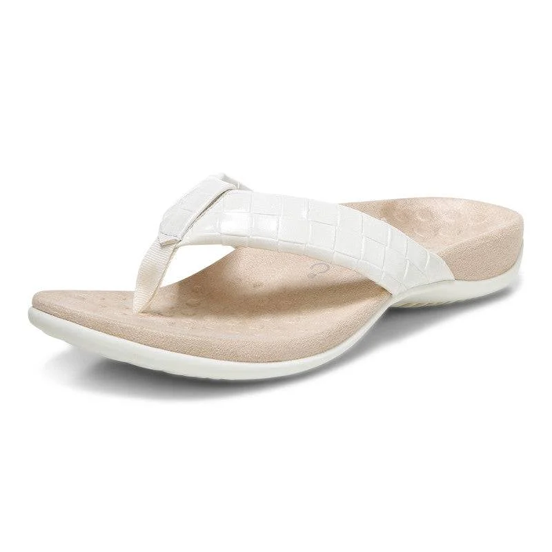 Sandals with plush heel -Vionic Layne Ladies Cream Patent Arch Support Slip On Sandals