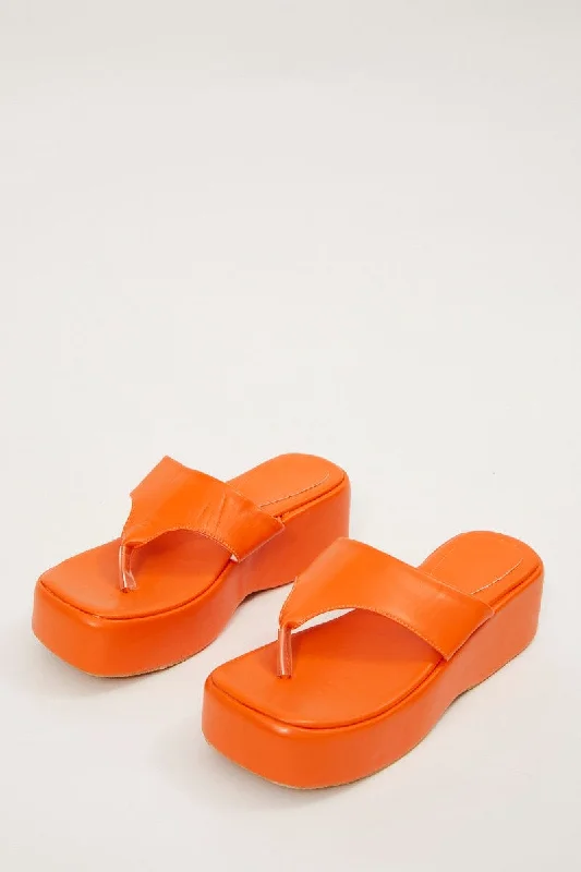 Sandals with vibrant design -Orange Toe Post Thong Wedge Sandals