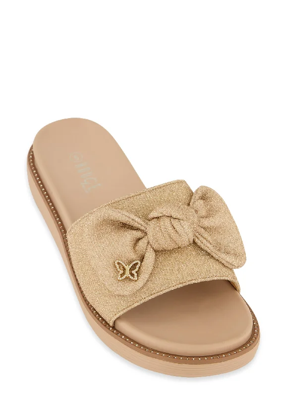 Sandals in pearl -Butterfly Bow Rhinestone Band Slide Sandals