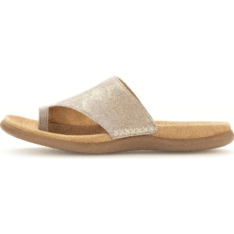 Sandals in quartz stone -Gabor 43.700.62 Lanzarote Ladies Gold Crash Metallic Leather Slip On Sandals