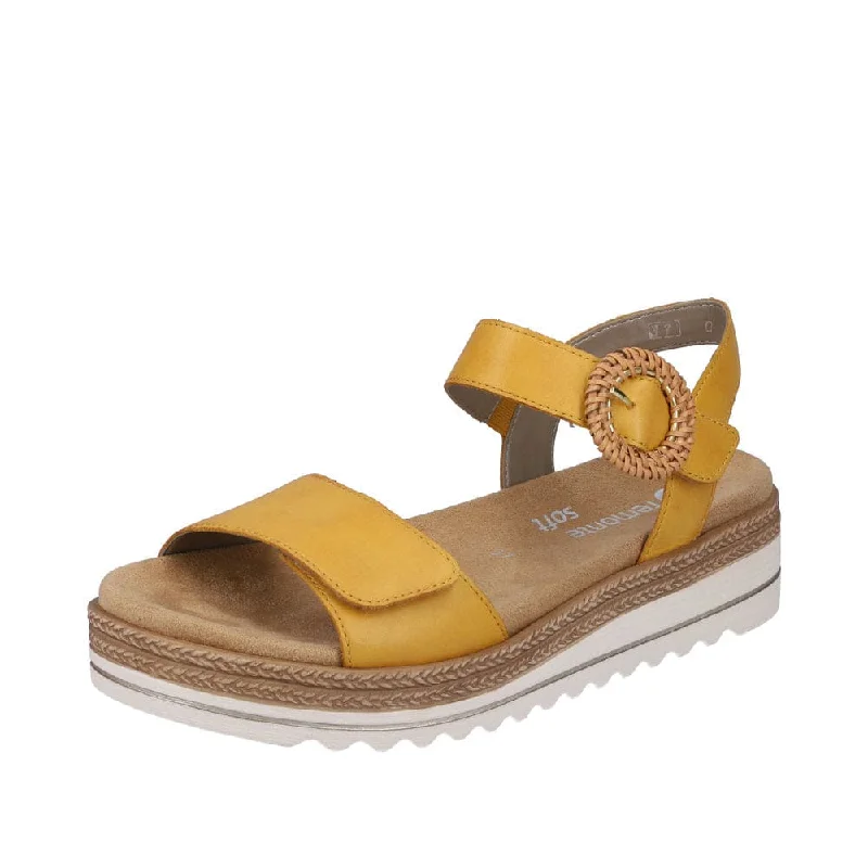 Sandals for summer looks -Remonte D0Q52-68 Ladies Yellow Leather Touch Fastening Sandals