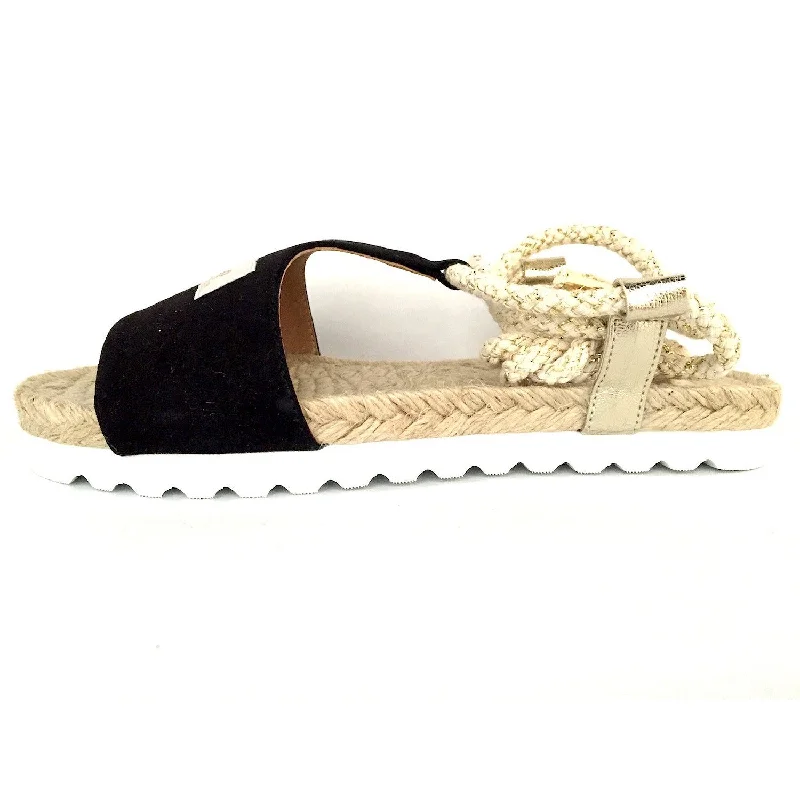 Sandals with supportive arch -Pinaz Martina Black Suede Flat Platform Sandals