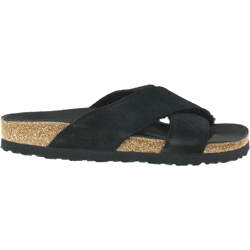 Sandals with shock absorption -Women's Birkenstock Daytona Black Suede/Shearling