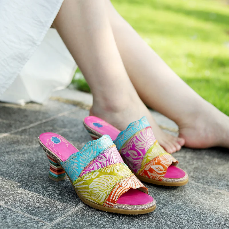 Sandals in sienna -Retro Colorful Handmade High Heel Sandals