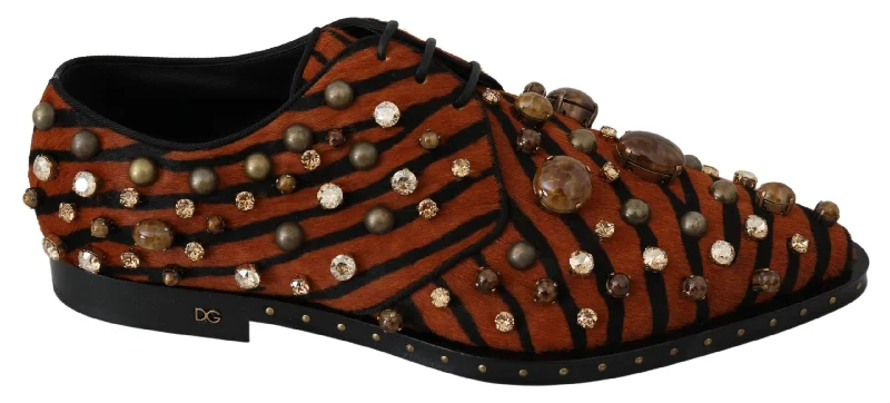 Flats with arch support-Dolce & Gabbana Tiger Pattern Crystal Embellished Women's Flats