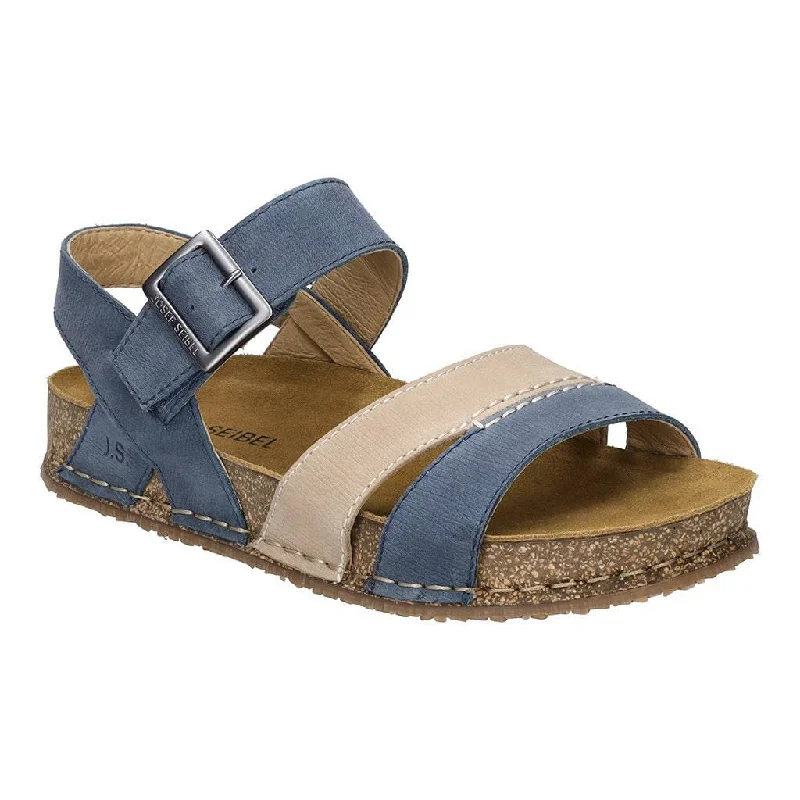 Sandals in gold -Josef Seibel Hannah 01 Ladies Azur Blue Combi Leather Arch Support Touch Fastening Sandals