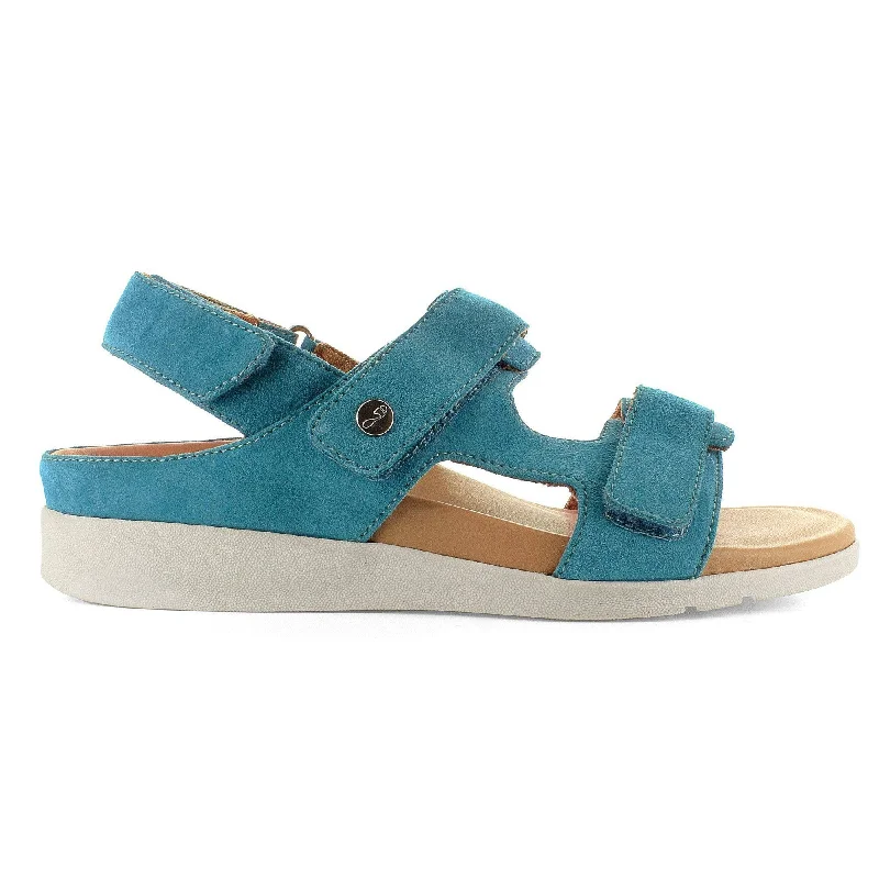 Sandals with secure fit -Strive Aruba II Ladies Teal Nubuck Arch Support Touch Fastening Sandals