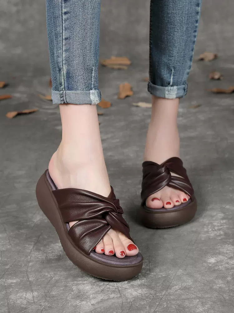 Sandals with sleek looks -Spring Retro Casual Comfortable Thick-Sole Leather Sandals