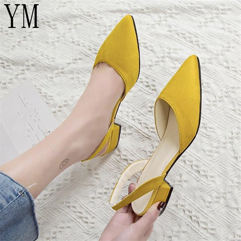 Sandals in opal stone -Hot Sandalia Feminina Short heel with low heel High heel Pointed shallow mouth suede sandals Women word buckle Single shoes 2019