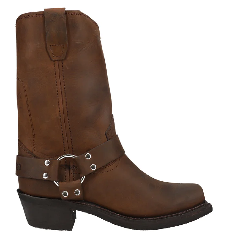 Cowboy boots for extra slim calves-Harness Square Toe Pull On Cowboy Boots