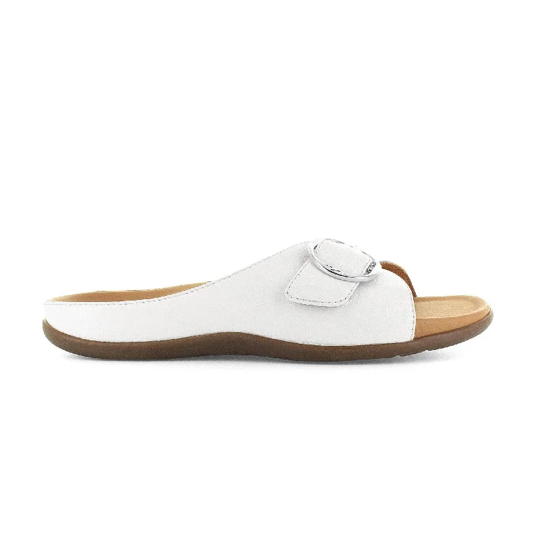 Sandals in zircon stone -Strive Gavi II Ladies White Leather Arch Support Slip On Sandals