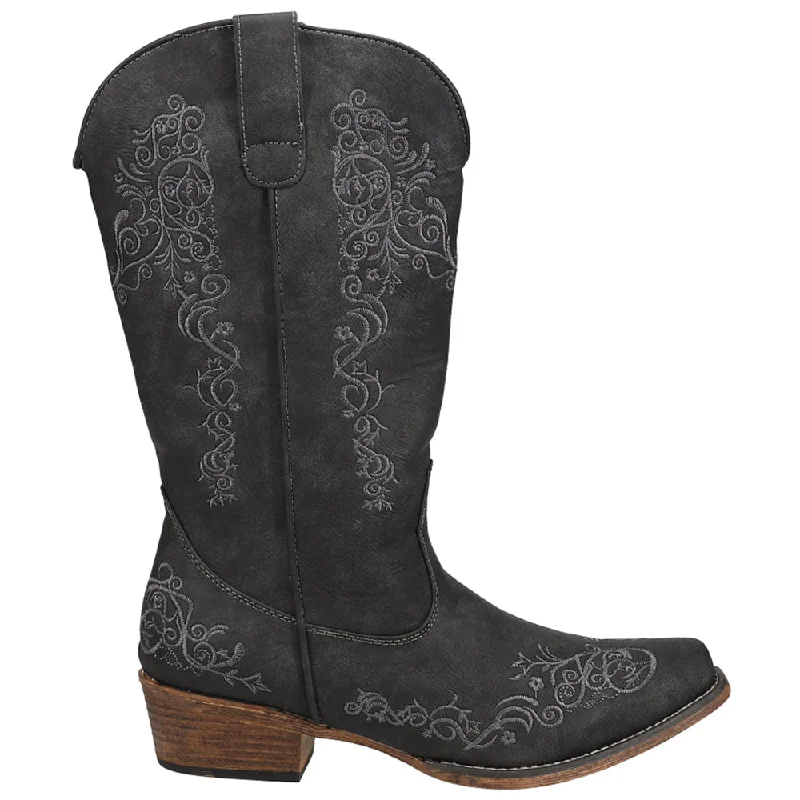 Cowboy boots with slip-on design-Riley Scroll Embroidered Snip Toe Cowboy Boots