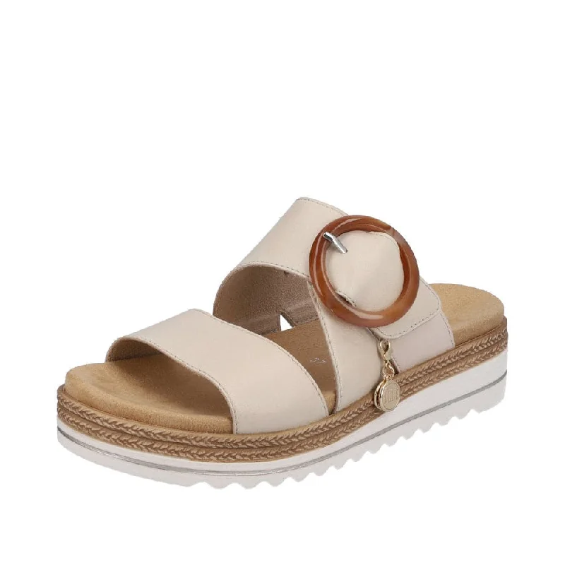 Sandals with cozy style -Remonte D0Q51-80 Ladies Nude Leather Slip On Sandals