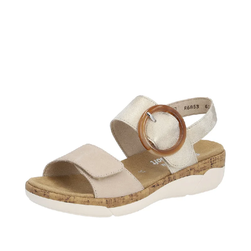 Sandals with chic wear -Remonte R6853-61  Ladies Taupe Leather Touch Fastening Sandals