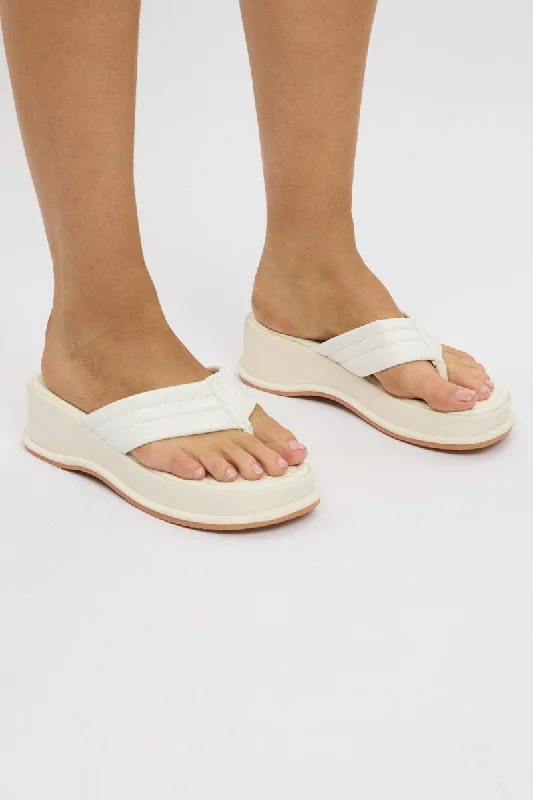 Sandals with comfy design -White Toe Post Wedge Sandals