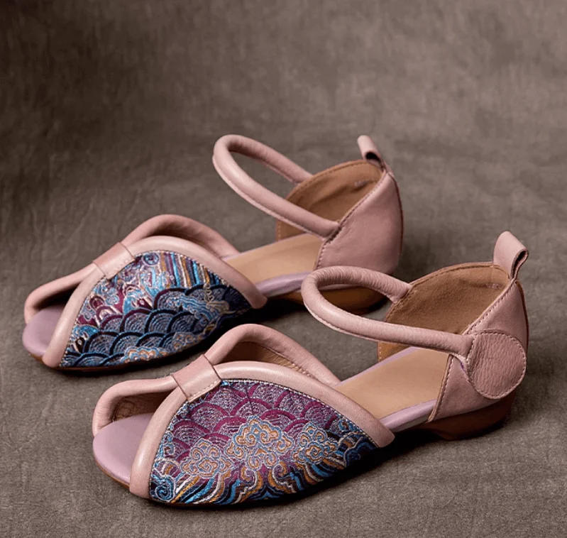 Sandals with modern heel -Babakud Women Ethnic Design Pattern Peep-Toe Sandals