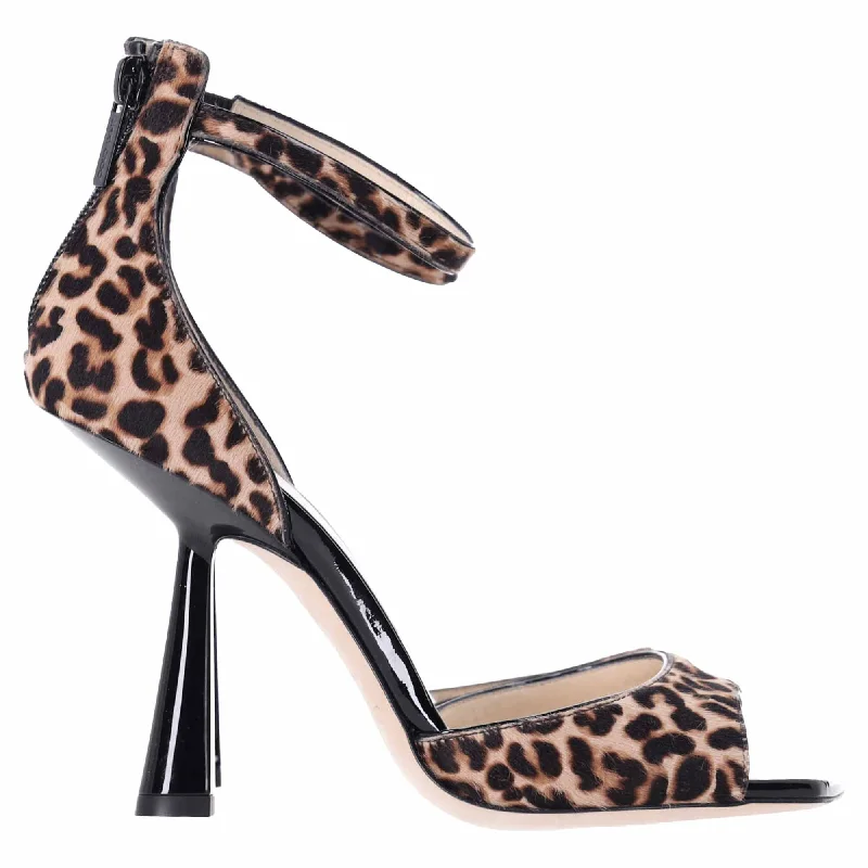 Sandals in ruby -Jimmy Choo Reon Leopard Print Ankle Strap Heeled Sandals in Brown Calf Hair