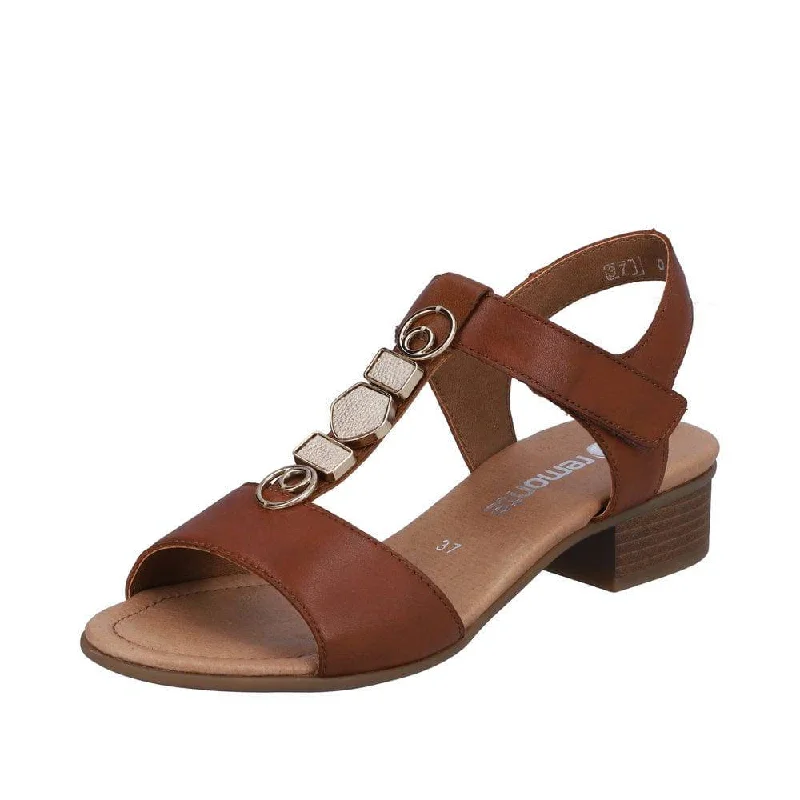 Sandals in aquamarine stone -Remonte D0P52-24 Ladies Tan Leather Touch Fastening Sandals