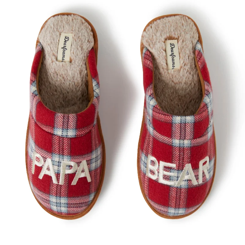 Slippers with essential wearMen's Papa Bear Red Plaid Scuff Slippers