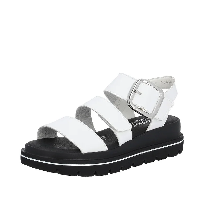 Sandals for warm climates -Rieker W1650-80 Ladies White Leather Touch Fastening Sandals