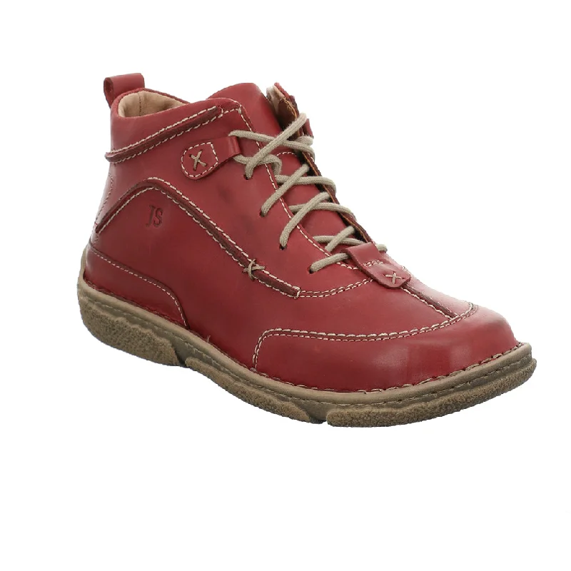 Josef Seibel Neele 52 Ladies Hibiscus Red Leather Zip & Lace Up Boots