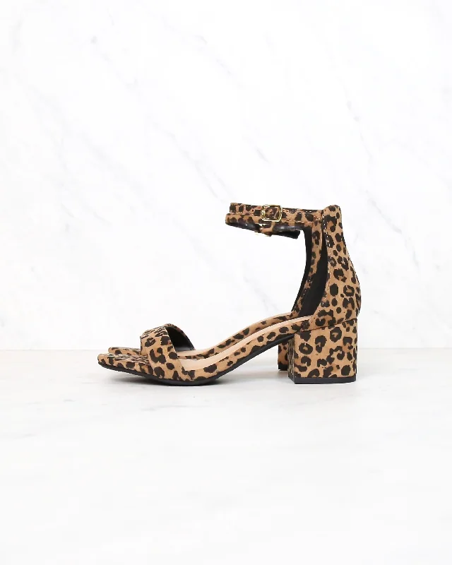 Sandals for beach fun -Animal Print Single Band Ankle Strap Chunky Block Heeled Sandals in Cheetah