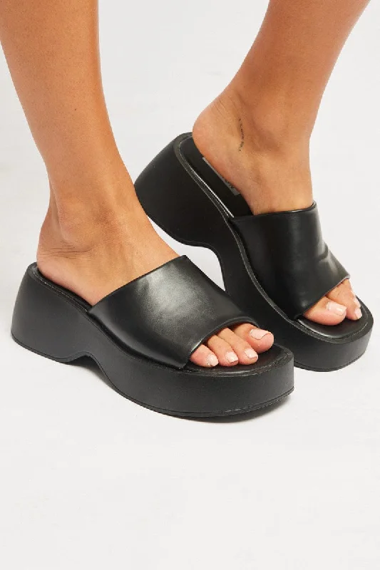 Sandals for comfortable walking -Black Chunky Mule Sandals