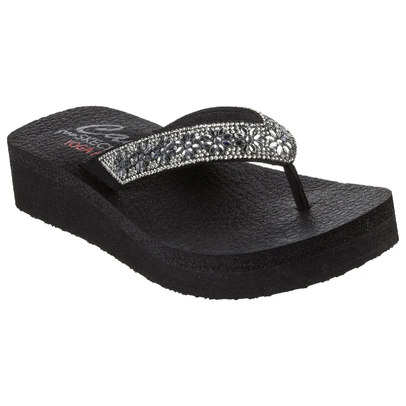 Sandals with sleek comfort -Skechers 119638 Vinyasa - Wild Daisies Ladies Black Vegan Sandals