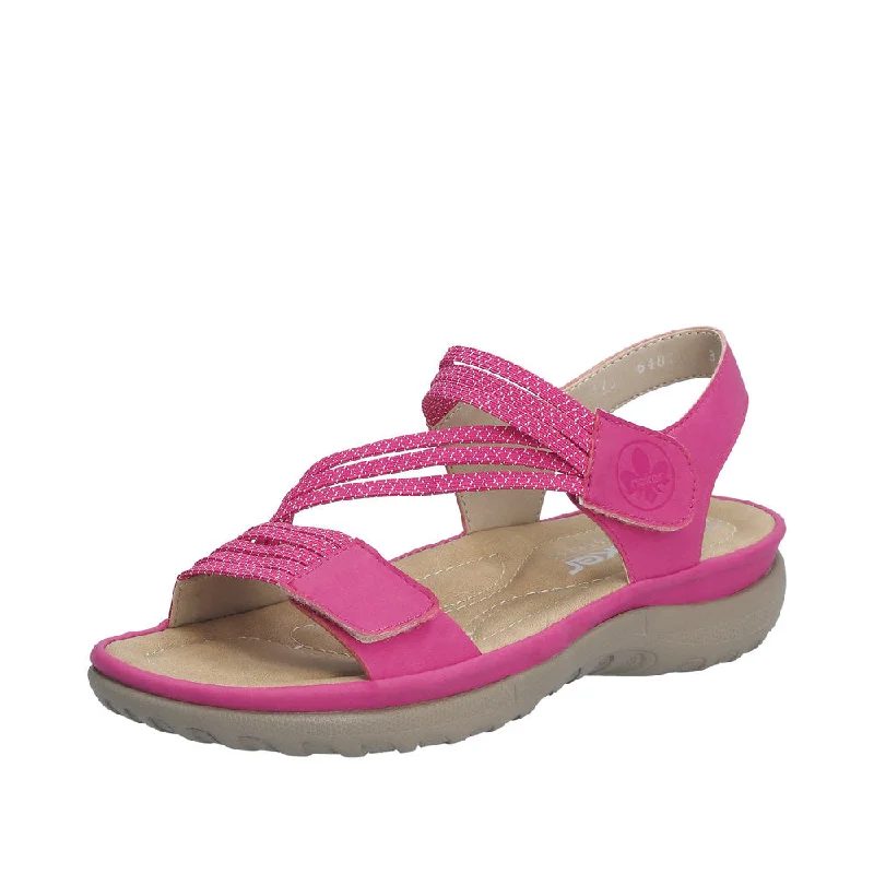 Sandals with stylish sole -Rieker 64870-31 Ladies Pink Touch Fastening Sandals