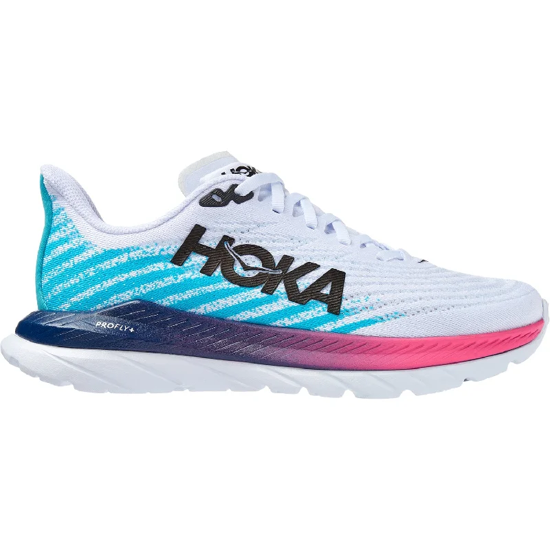 Athletic Shoes for Performance Gain-Women's Hoka Mach 5 White/Scuba Blue Mesh