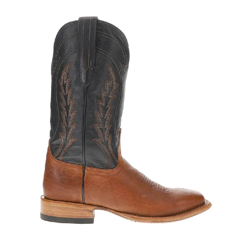 Cowboy boots with lace-up front-Doc Broad Embroidered Bison Square Toe Pull On Cowboy Boots