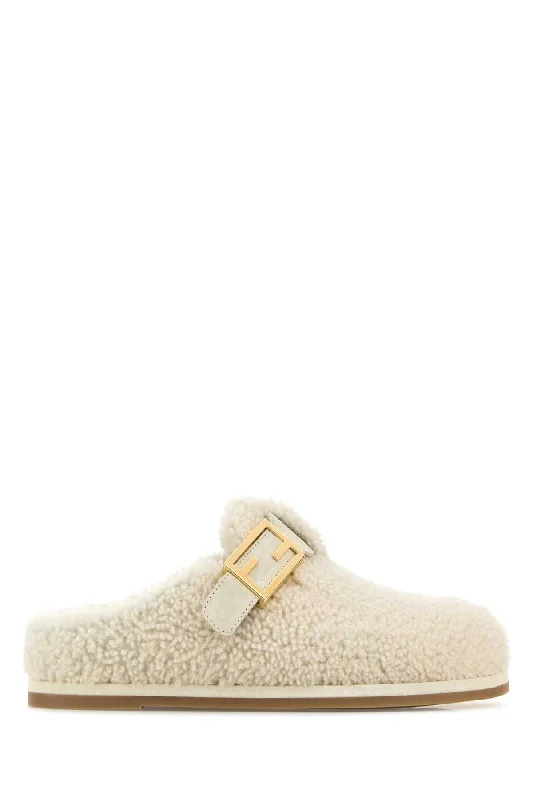 Slippers for game dayFENDI Ivory Shearling Boston Slippers