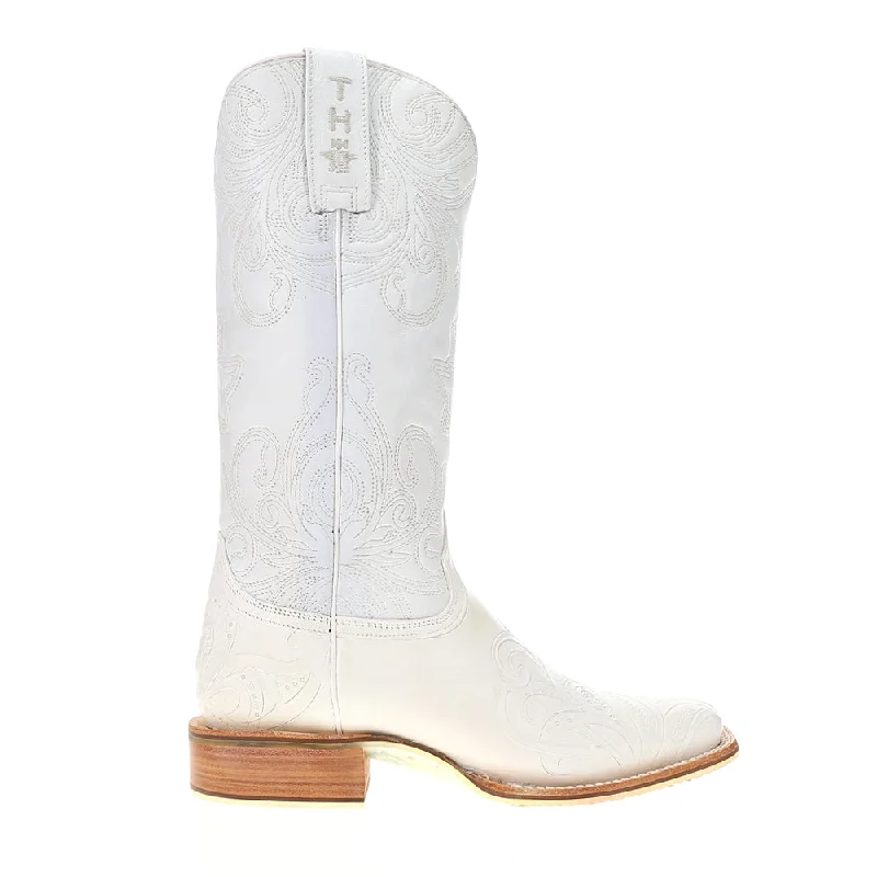 Cowboy boots for party nights-White Wedding Square Toe Cowboy Boots