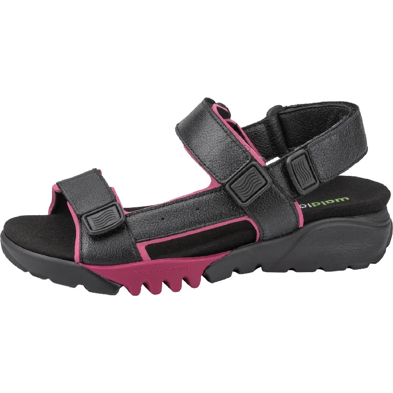 Sandals in silver -Waldlaufer 745004 200 096 H-Kalmit-DA Ladies Navy And Magenta Leather Touch Fastening Sandals