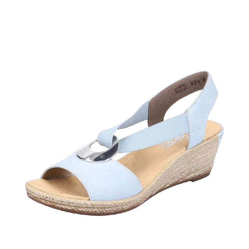 Sandals with comfy vibes -Rieker 624H6-10 Ladies Light Blue Synthetic Pull On Sandals