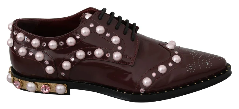 Flats with metallic finish-Dolce & Gabbana Elegant  Lace-Up Flats with Pearls and Women's Crystals